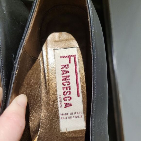 Vintage 90s Italy Francesca Black Leather Heels Shoes Size: 7US - Picture 2 of 8